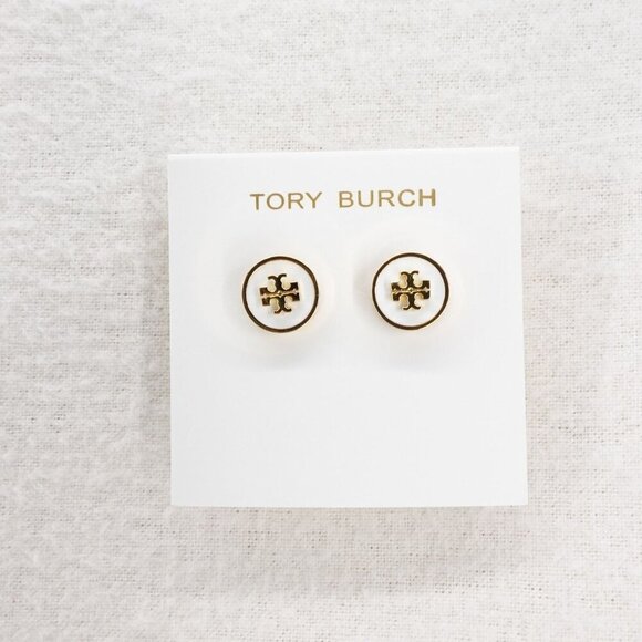 Tory Burch Jewelry - Tory Burch Kira Enamel Circle Stud Earrings New Ivory/Tory Gold OS